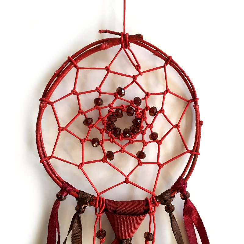 Déco plumes : Attrape-rêves "Mila" dans les tons brique, chocolat et bordeaux