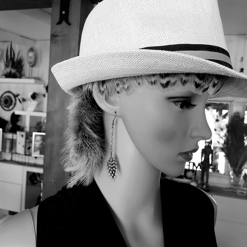 Boucles d'oreilles TOUINI en plumes et acier - version plumetis