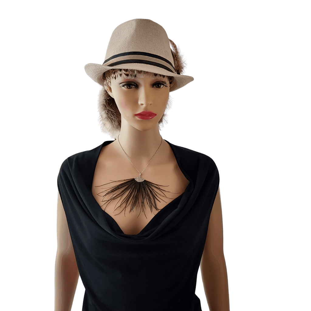 Collier Fanny plumes naturelles de paon