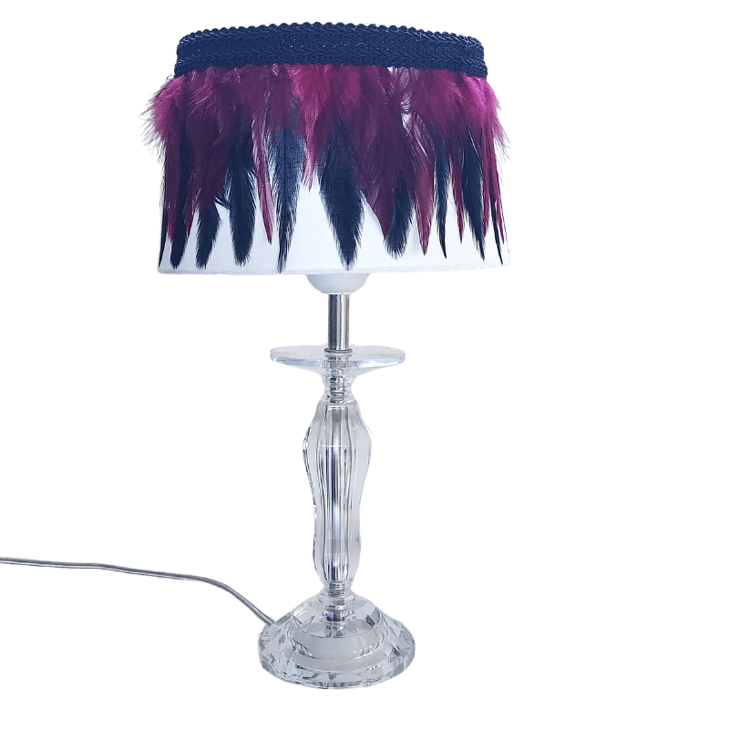 Lampe à Poser en Plexiglass & Plumes modèle "En Rouge et Noir"