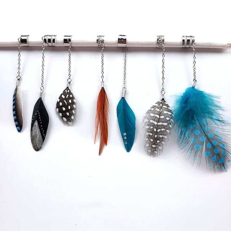 Ear Cuff – Bijou d’Oreille en Acier Inoxydable et plume naturelle de Geai des Chênes