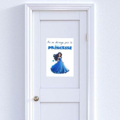 Affiche de porte "On ne dérange pas la Princesse" bleue