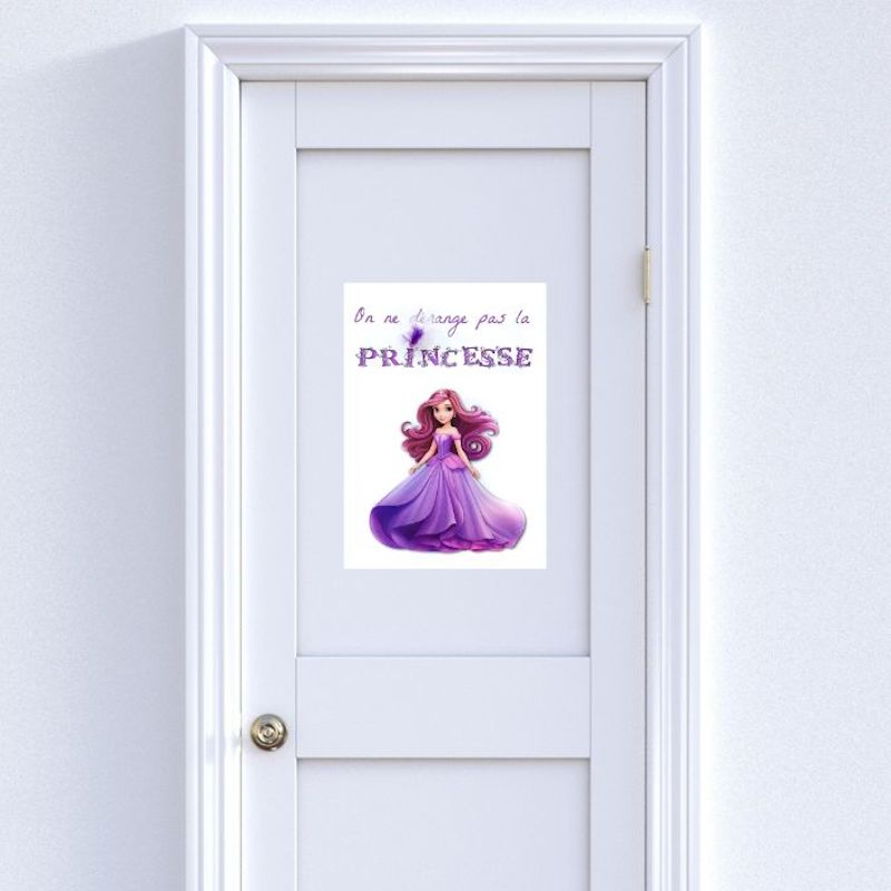 Affiche de porte "On ne dérange pas la Princesse" violette