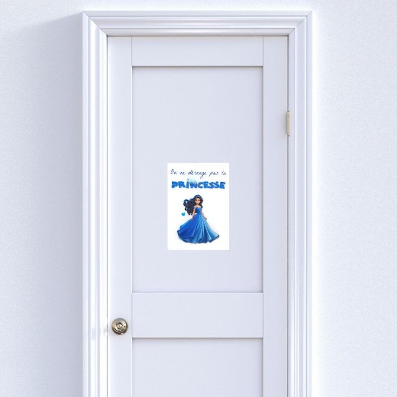 Affiche de porte "On ne dérange pas la Princesse" bleue