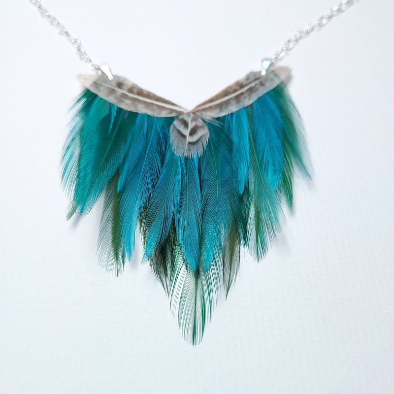 collier-plumes-naturelles-coq-turquoise-et-argent-AG925-decoplumes.