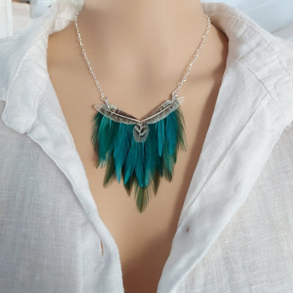 collier-plumes-naturelles-coq-turquoise-et-argent-AG925-decoplumes.