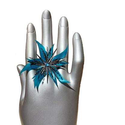 Bague Fidji en plumes bleu turquoise