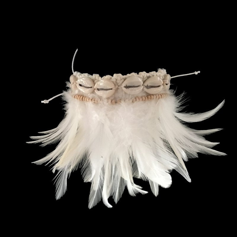 Bracelet de cheville plumes et coquillages