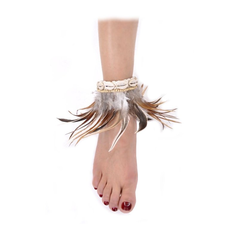 Bracelet de cheville plumes et coquillages