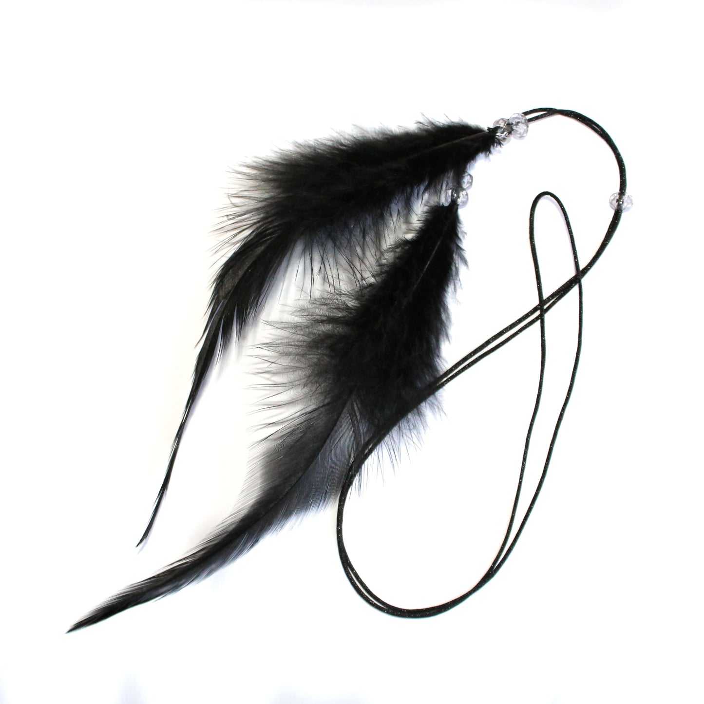 collier-sautoir de chez décoplumes composé de perles et de deux plumes - variante noir