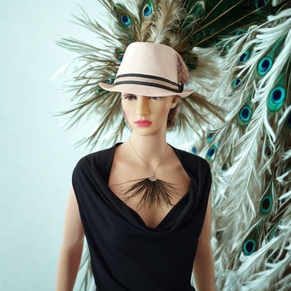 Collier Fanny plumes naturelles de paon