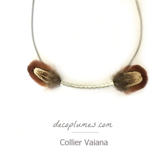 deco plumes : collier vahiana plumes naturelles et argent