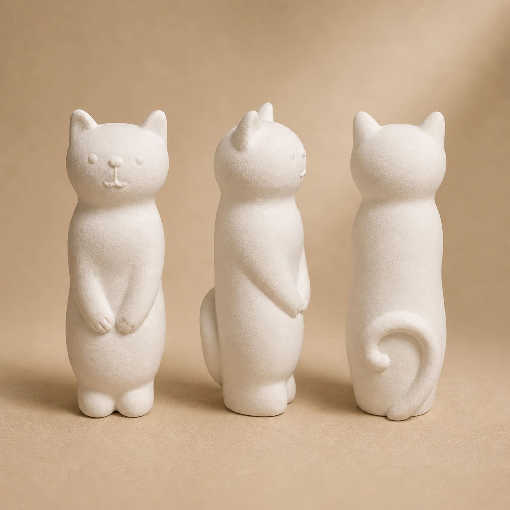 chat blanc debout de  face, profil et dos
