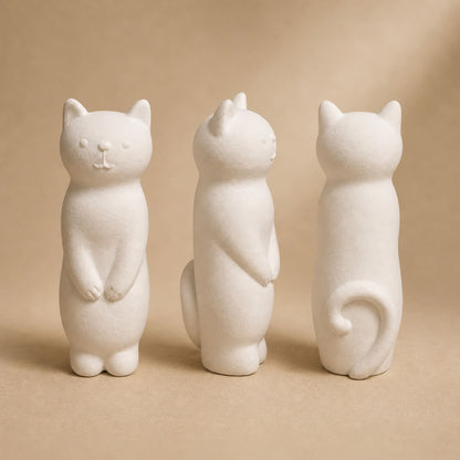 chat blanc debout de  face, profil et dos