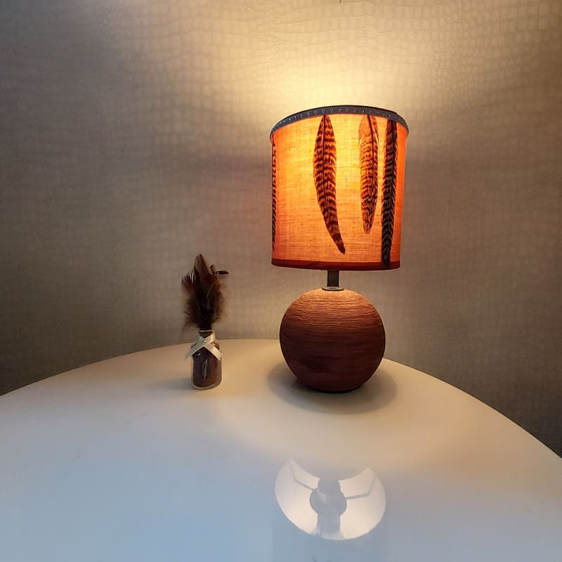 Lampe à Poser en céramique & Plumes de Faisane modèle "Izar"