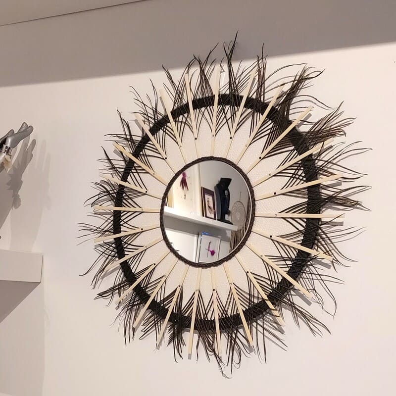 Miroir Soleil en Plumes de Paon et Bambou