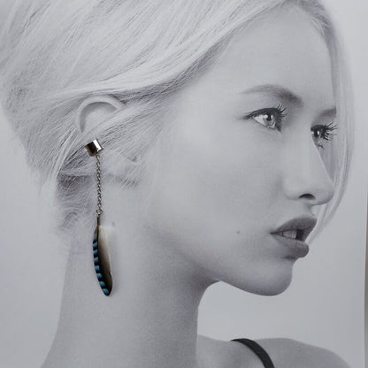 Ear Cuff – Bijou d’Oreille en Acier Inoxydable et plume naturelle de Geai des Chênes