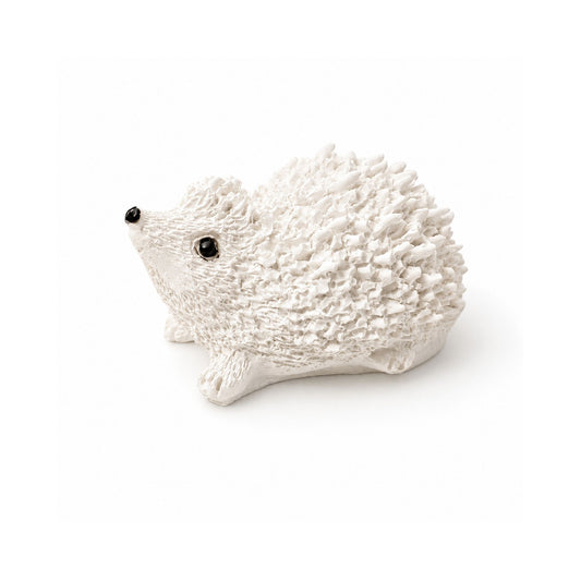 Petit hérisson décoratif blanc à parfumer en matière minérale artisanale avec finition mate et détails texturés