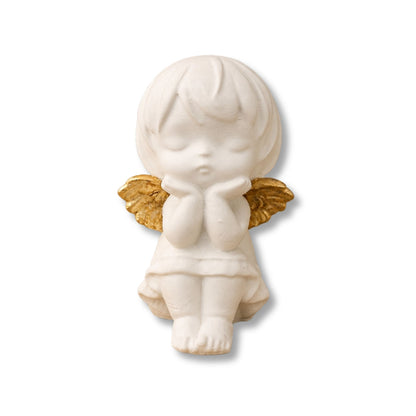 Petit ange décoratif blanc à parfumer avec ailes finition feuille d’or, création artisanale Décoplumes